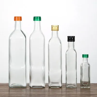 Clear square glass olive oil bottles (100ml / 250ml / 500ml / 750ml / 1000ml)