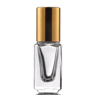 3 ml clear square glass roll-on bottle with gold cap