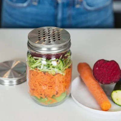 Stainless steel grater / shredder lids for Mason jars